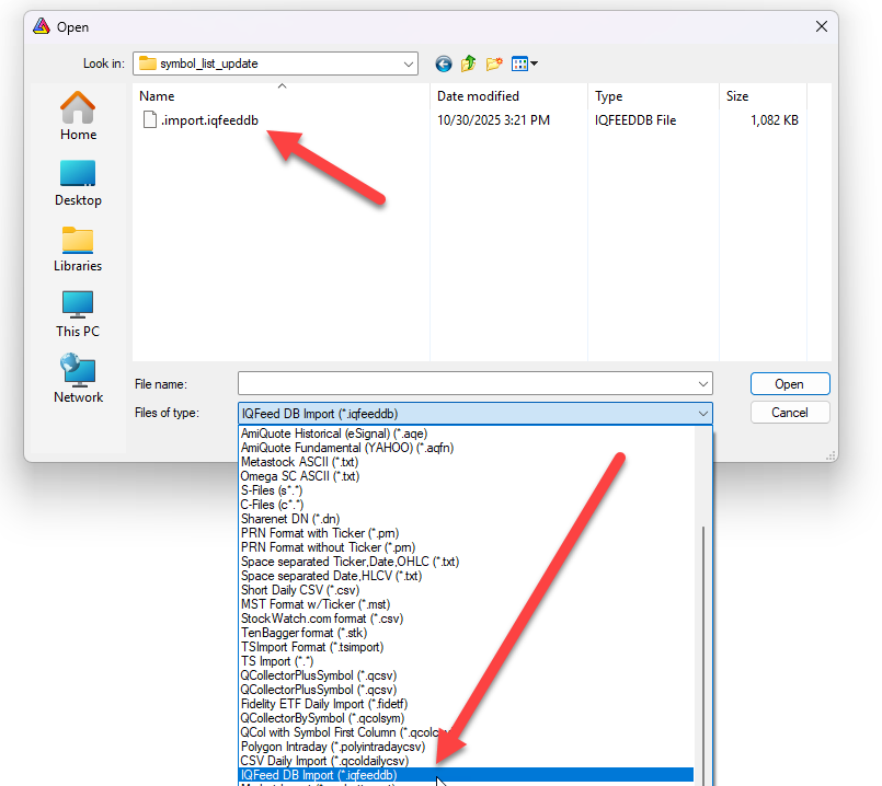 Screenshot showing Amibroker Import