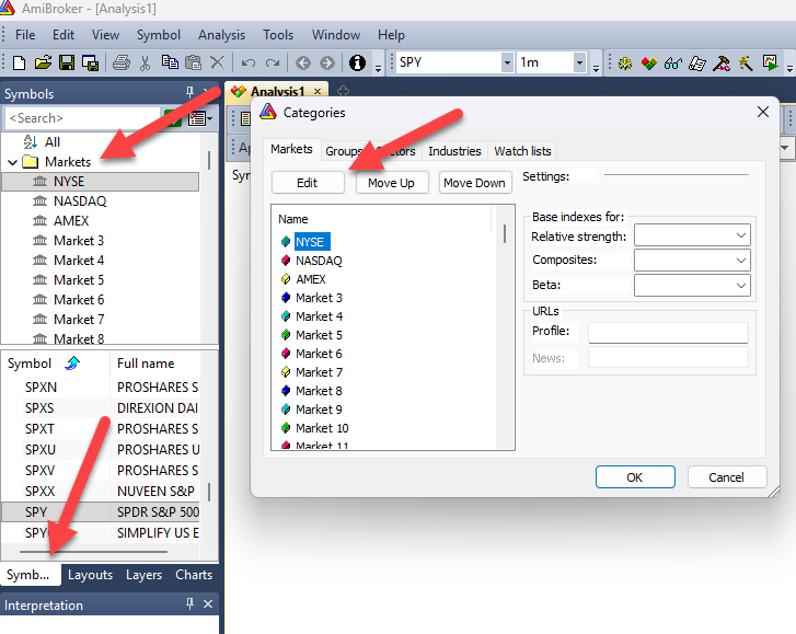 Screenshot showing Amibroker Symbol tab